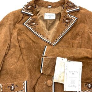 Pamela McCoy Brown Suede Leather Blazer Western Embellished‎ Jacket